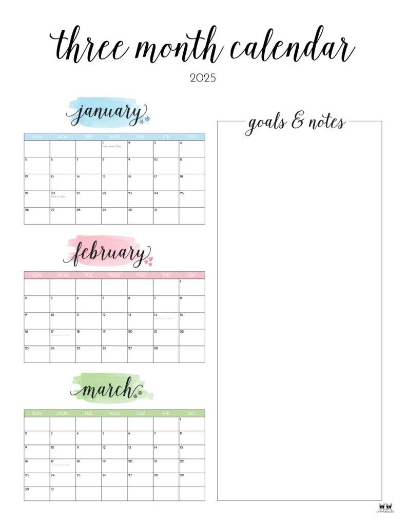 Free Printable 3 Month Calendar June July August 2025
