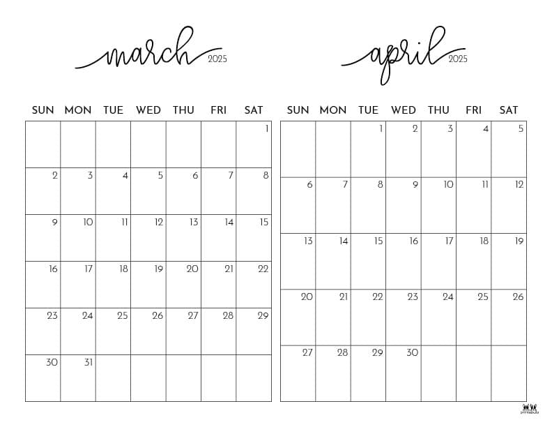 2025 Two Month Calendars 84 FREE Printables Printabulls