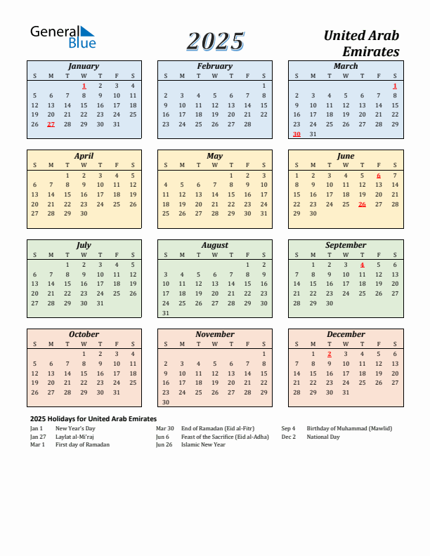 Free Printable 2025 Calendar With Uae Holidays