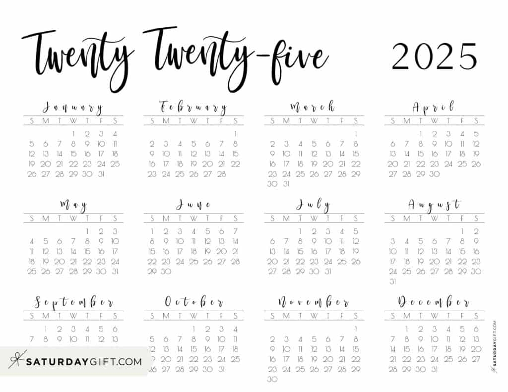 2025 Year At A Glance Calendars 37 Cute And Free PDFs