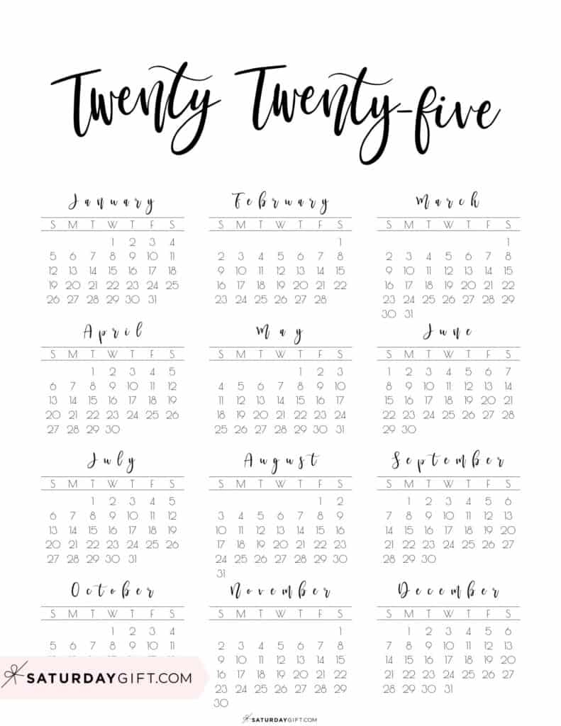 2025 Year At A Glance Calendars 37 Cute And Free PDFs