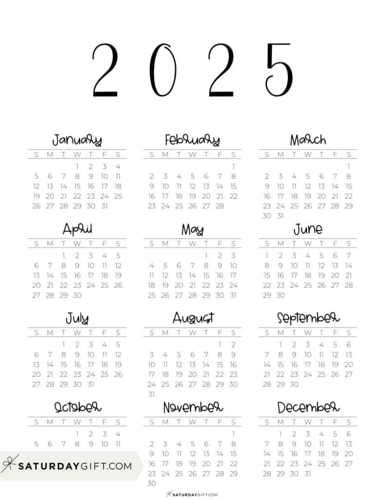 2025 Year At A Glance Calendars 37 Cute And Free PDFs