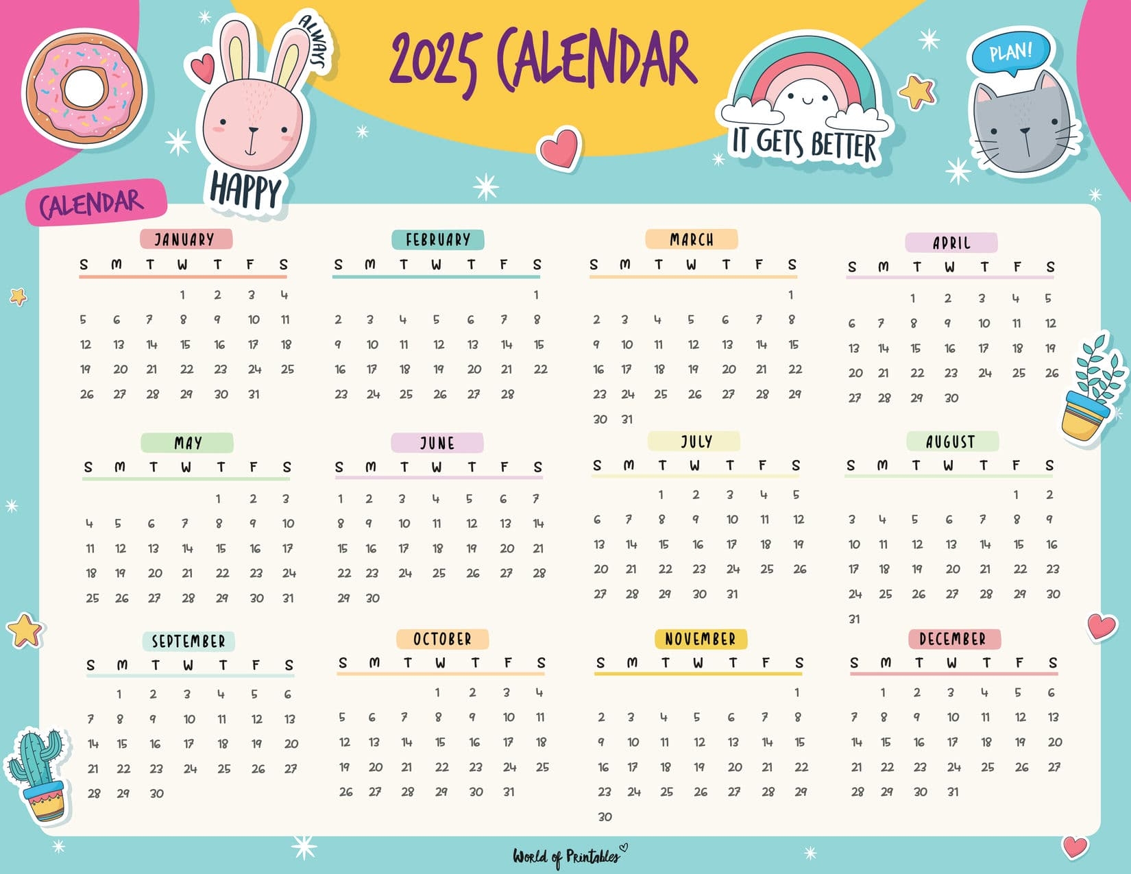 Free Printable 2025 Calendar Children Movie