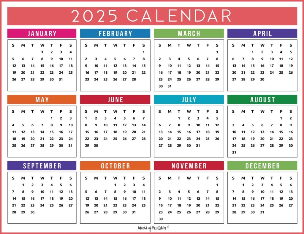 Free Printable 2025 Calendar Colorful