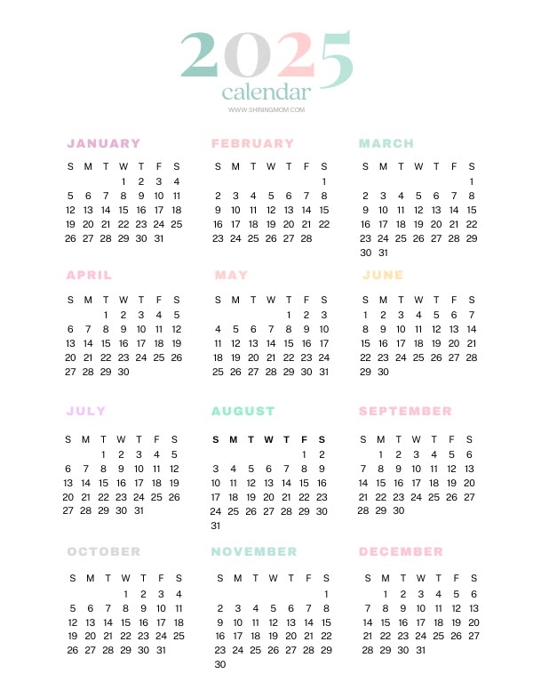 Free Printable 2025 Annual Calendar