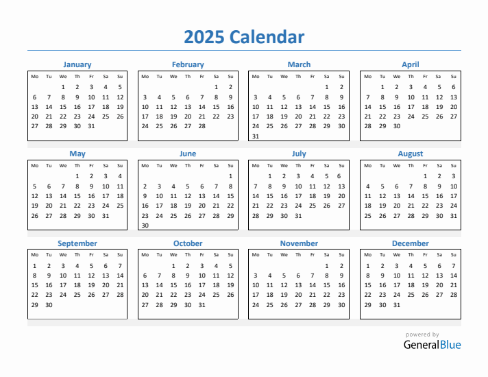 Free Printable 2025 Calendar Starting Monday