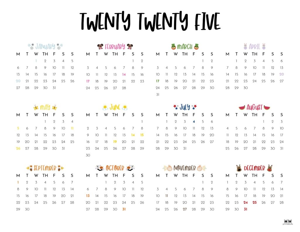 2025 Yearly Calendars 29 FREE Printables Printabulls