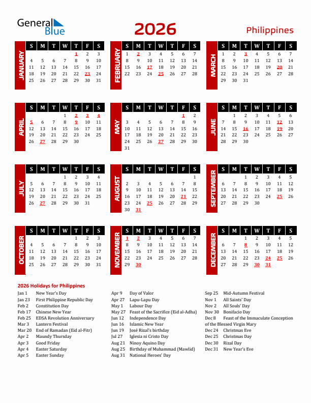 April 2026 Calendar Philippines With Holidays Printable