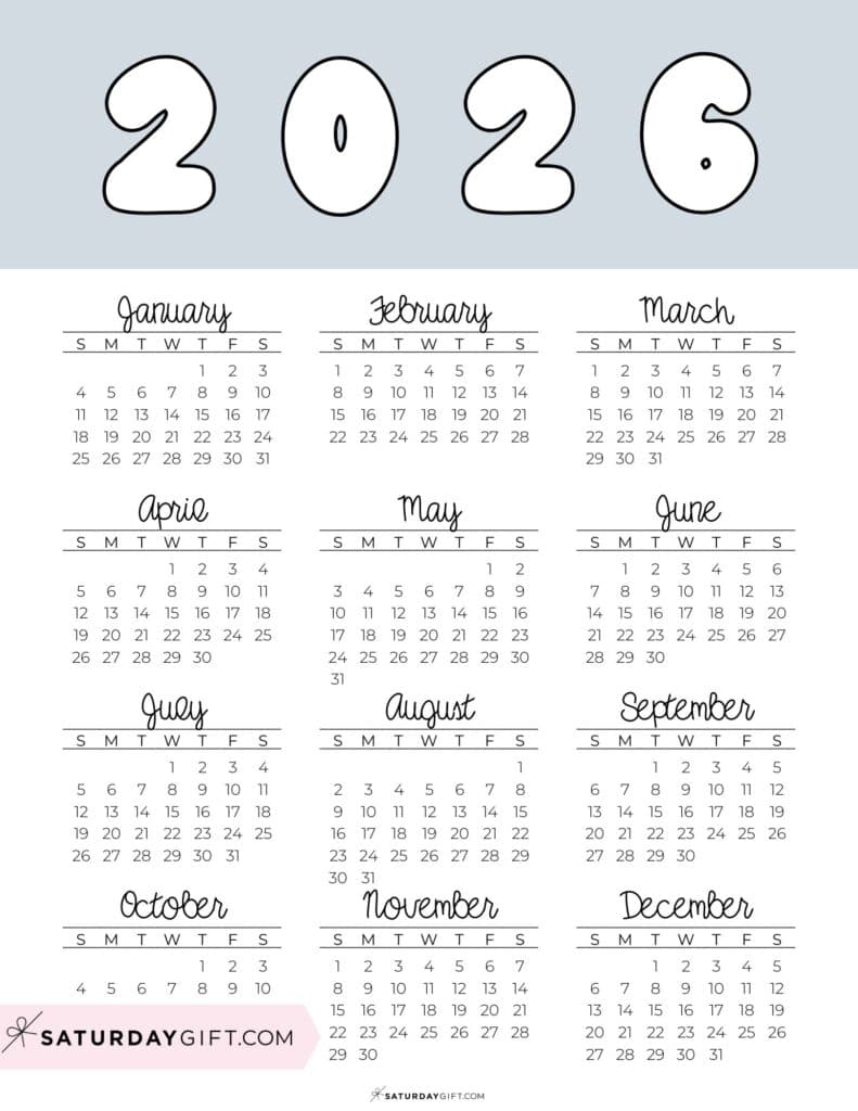 2026 Yearly Calendar Printable 35 Cute U0026 Free 2026 Annual Calendars