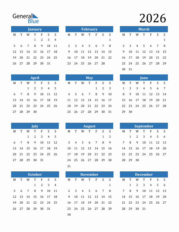 Free Printable 2025 And 2026 Monthly Calendar Monday Start