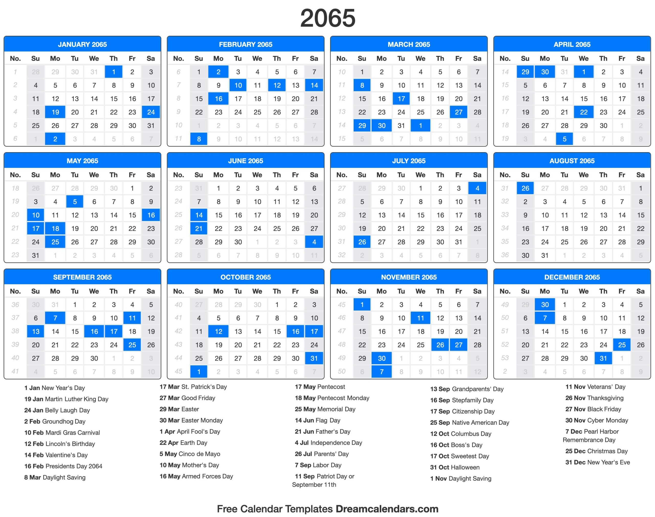 2065 Calendar