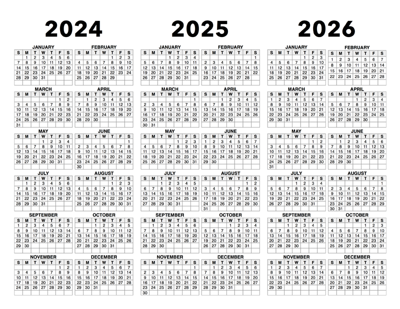 3 Year Calendar 2024 To 2026 Calendar Options