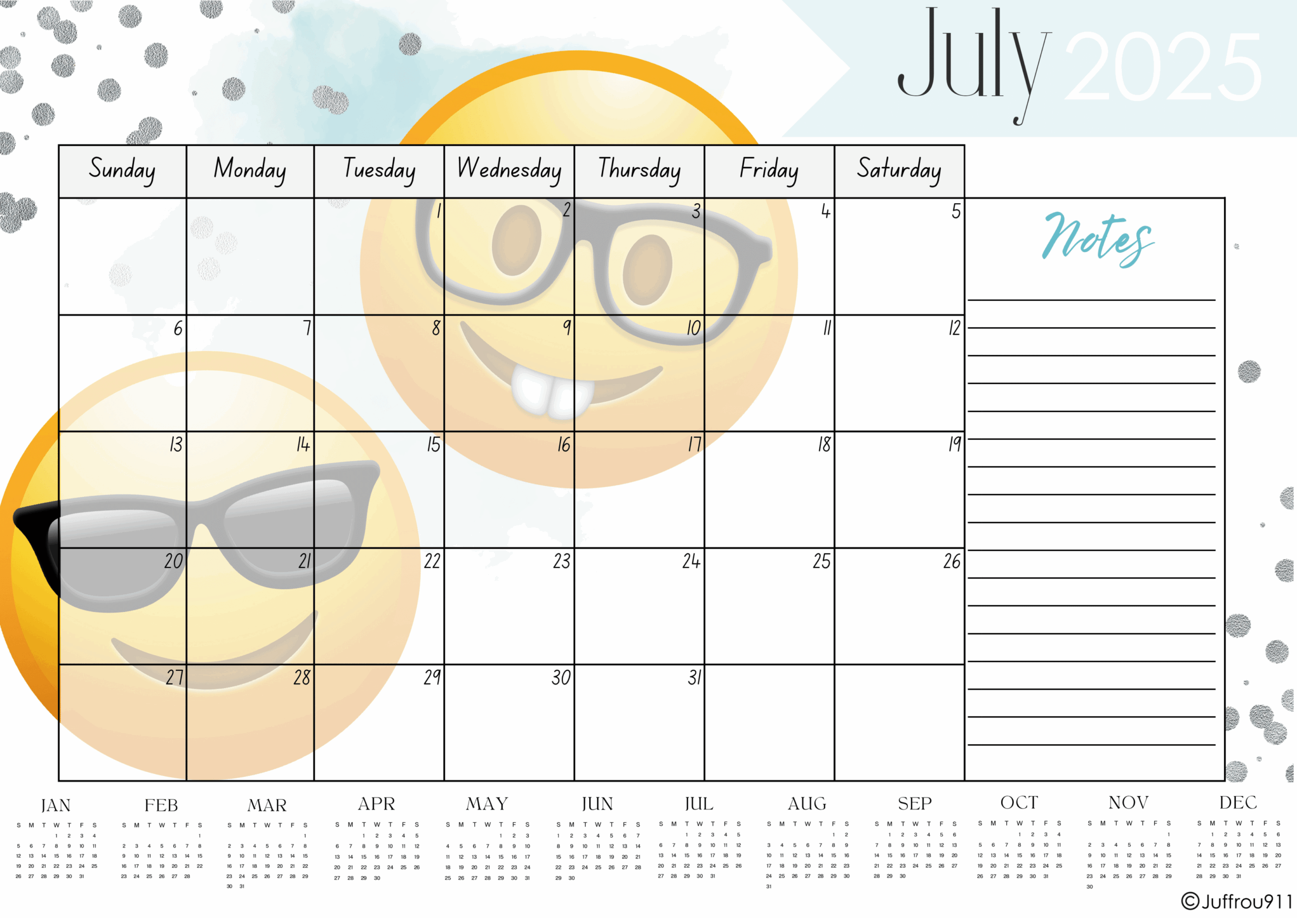 A3 Emoji Desk Calendar 2025 Juffrou 911