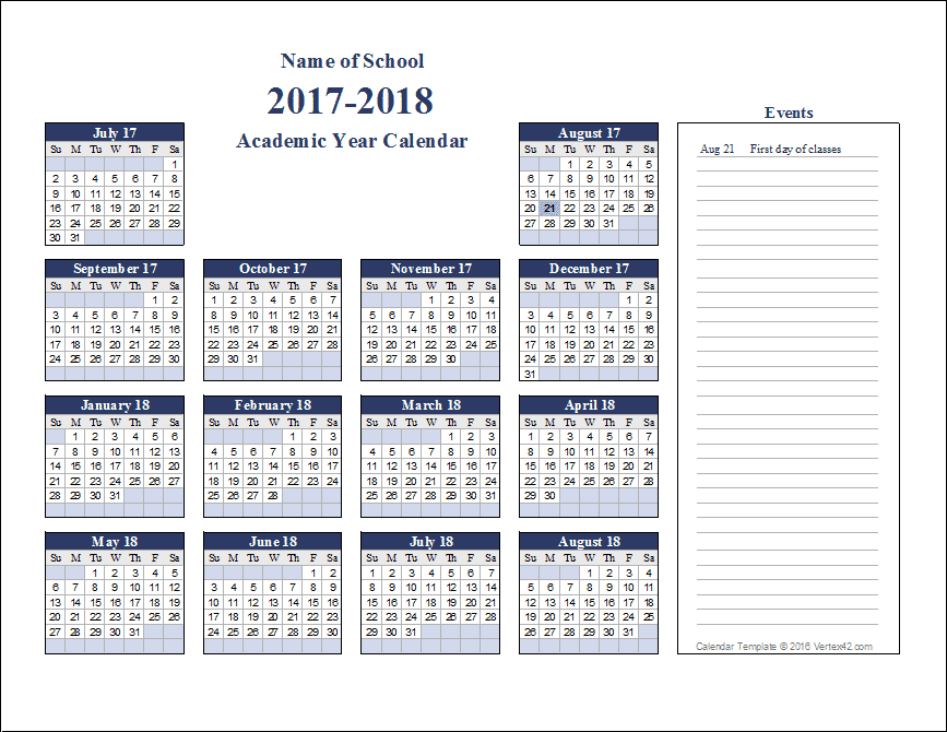 Academic Calendar Templates For 2025 2026