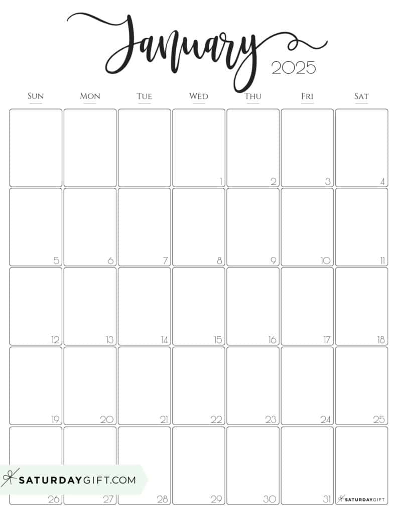 Aesthetic Printable Vertical Calendar 2025 By Saturday Gift