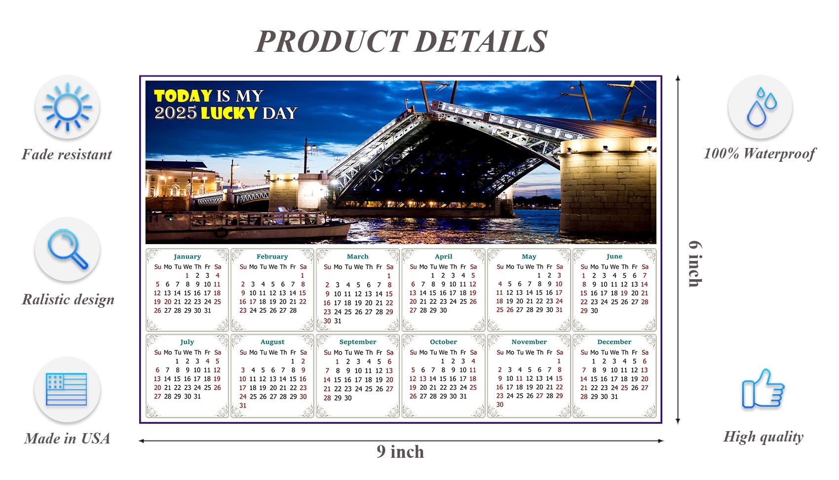 Amazon 2025 Peel U0026 Stick Calendar Today Is My Lucky Day Removable Repositionable Fade Tear Water Resistant Remove U0026 Reuse Night 