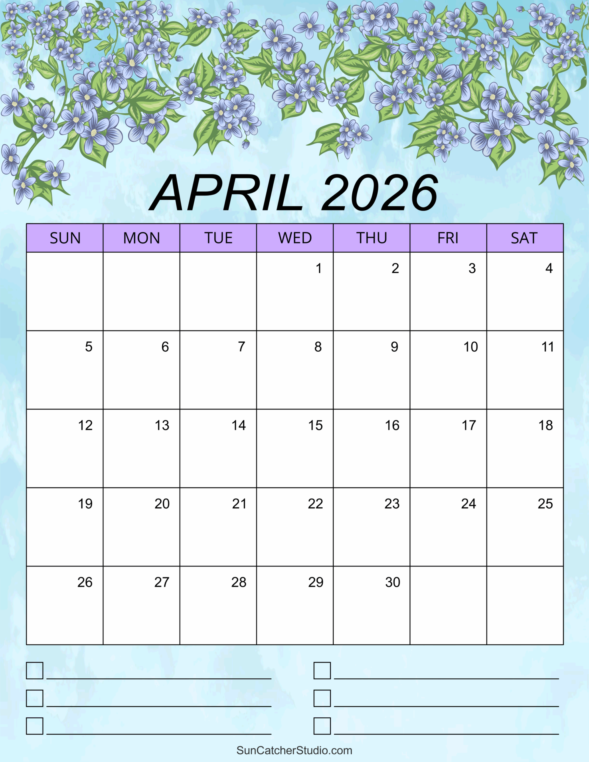 Free Printable April 2026 Calendar Large