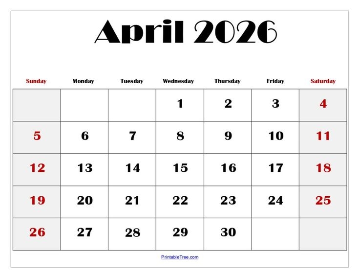 April 2026 Calendar Printable PDF With Holidays Templates