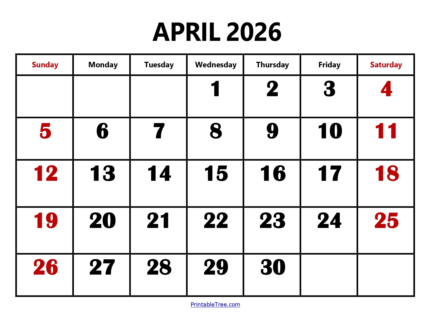 April 2026 Calendar Printable Wincalendar