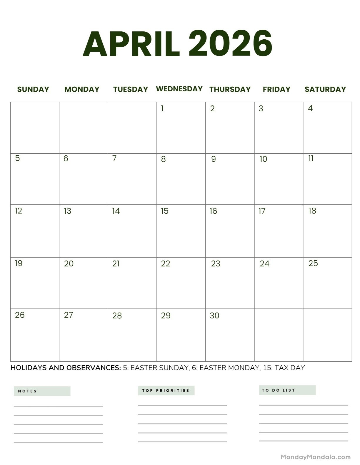 April 2026 Calendars Free PDF Printables 