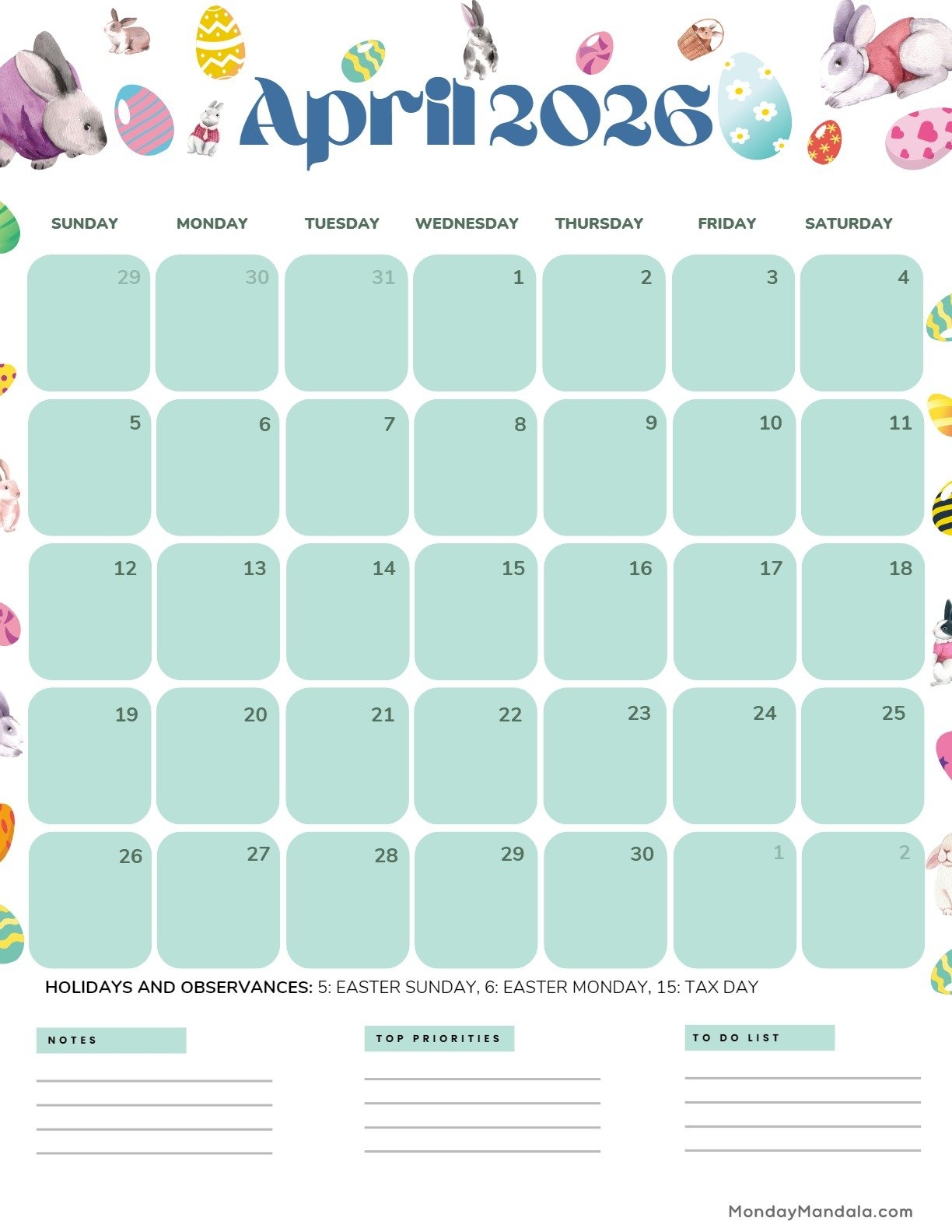 April 2026 Calendar Printable Pinterest