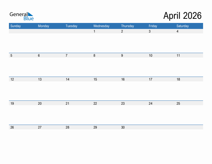 April 2026 Monthly Calendar PDF Word Excel 