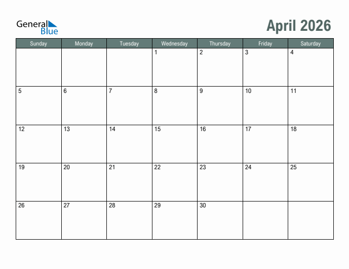 April 2026 Monthly Calendar PDF Word Excel 