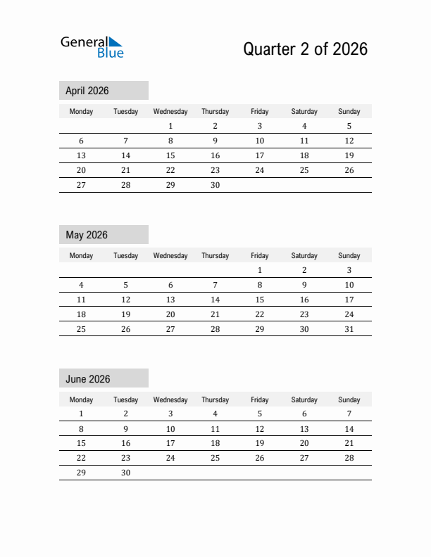 Free Printable Calendar April May June 2026
