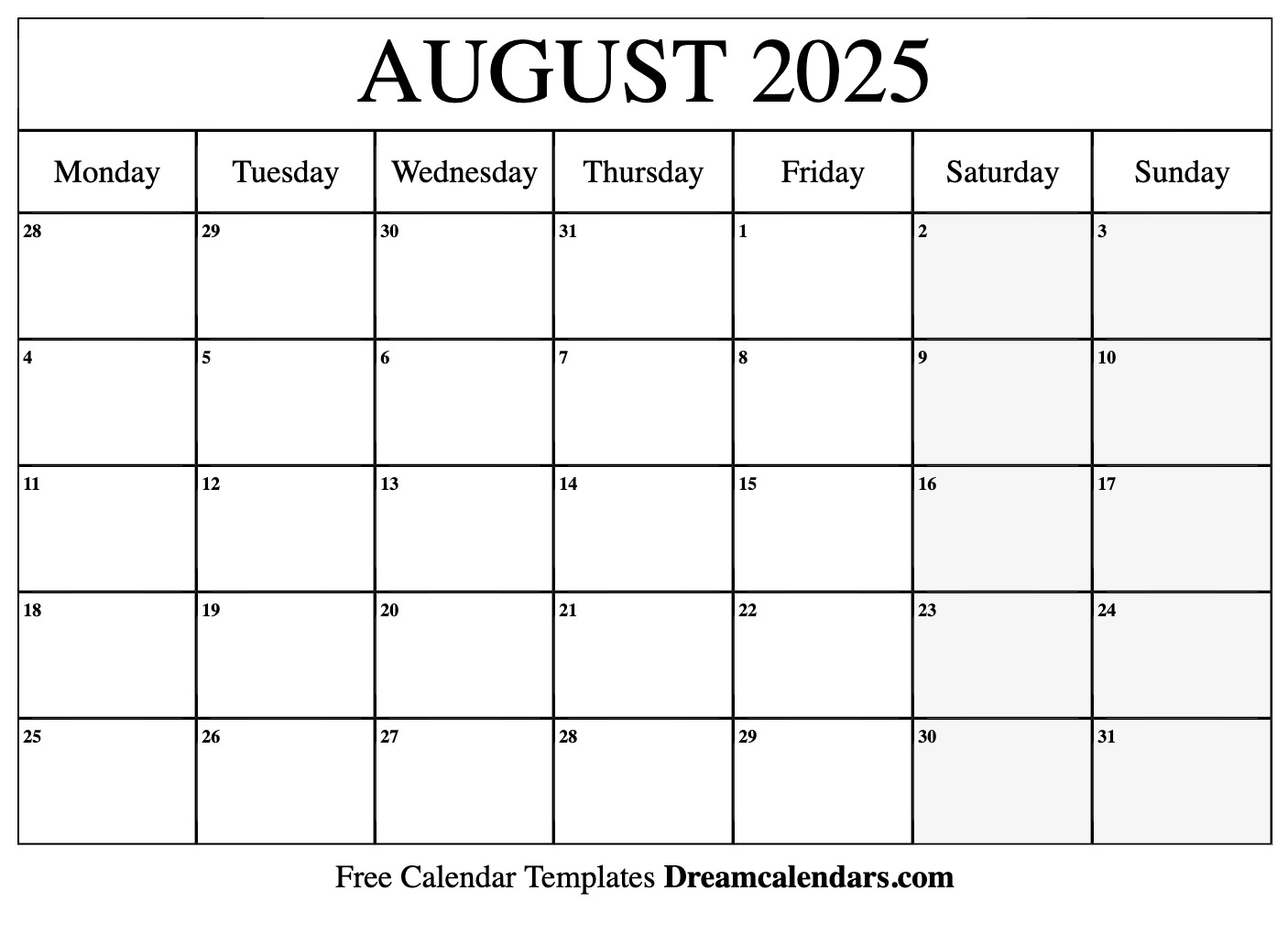 Free Printable Blank August Calendar 2025 2