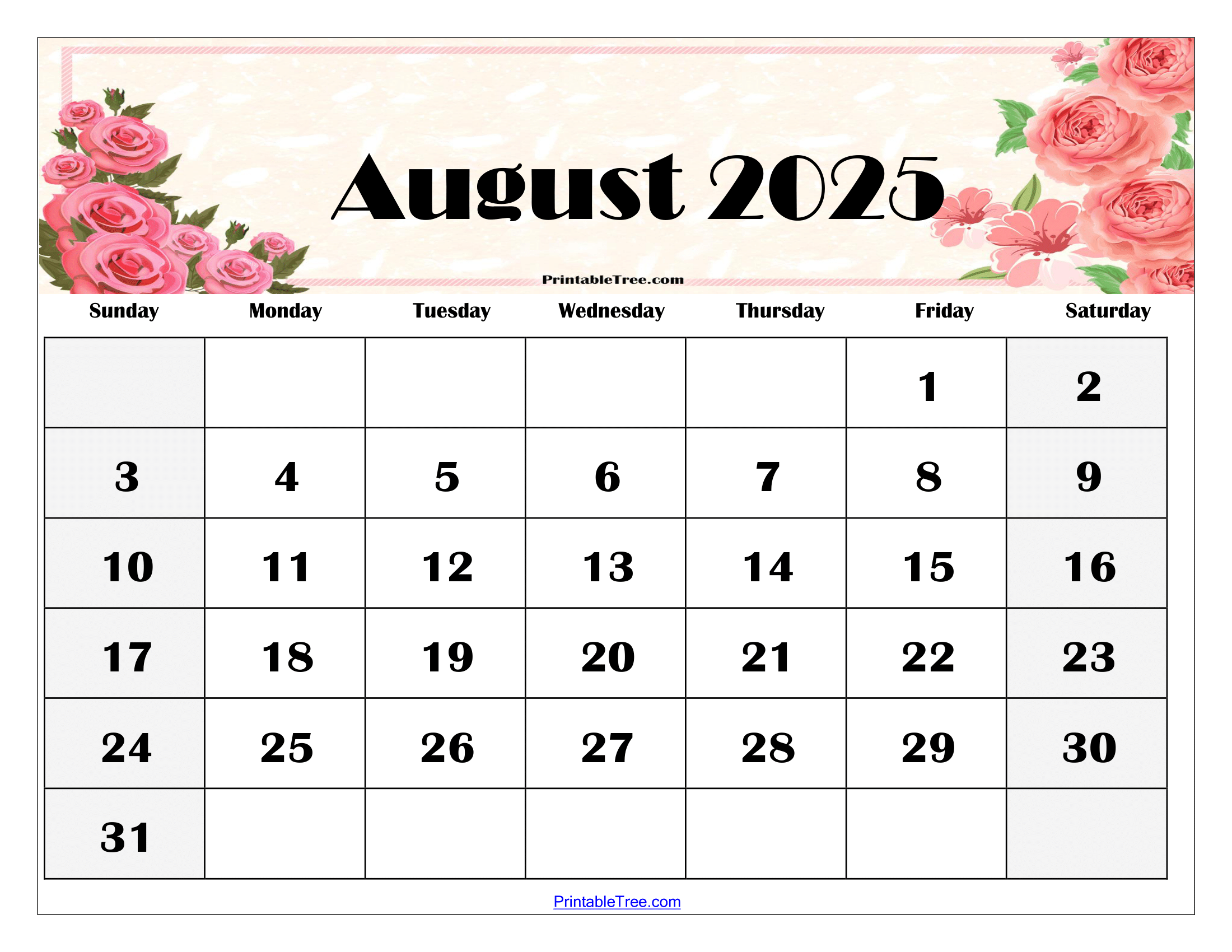 August 2025 Calendar Printable PDF Template With Holidays