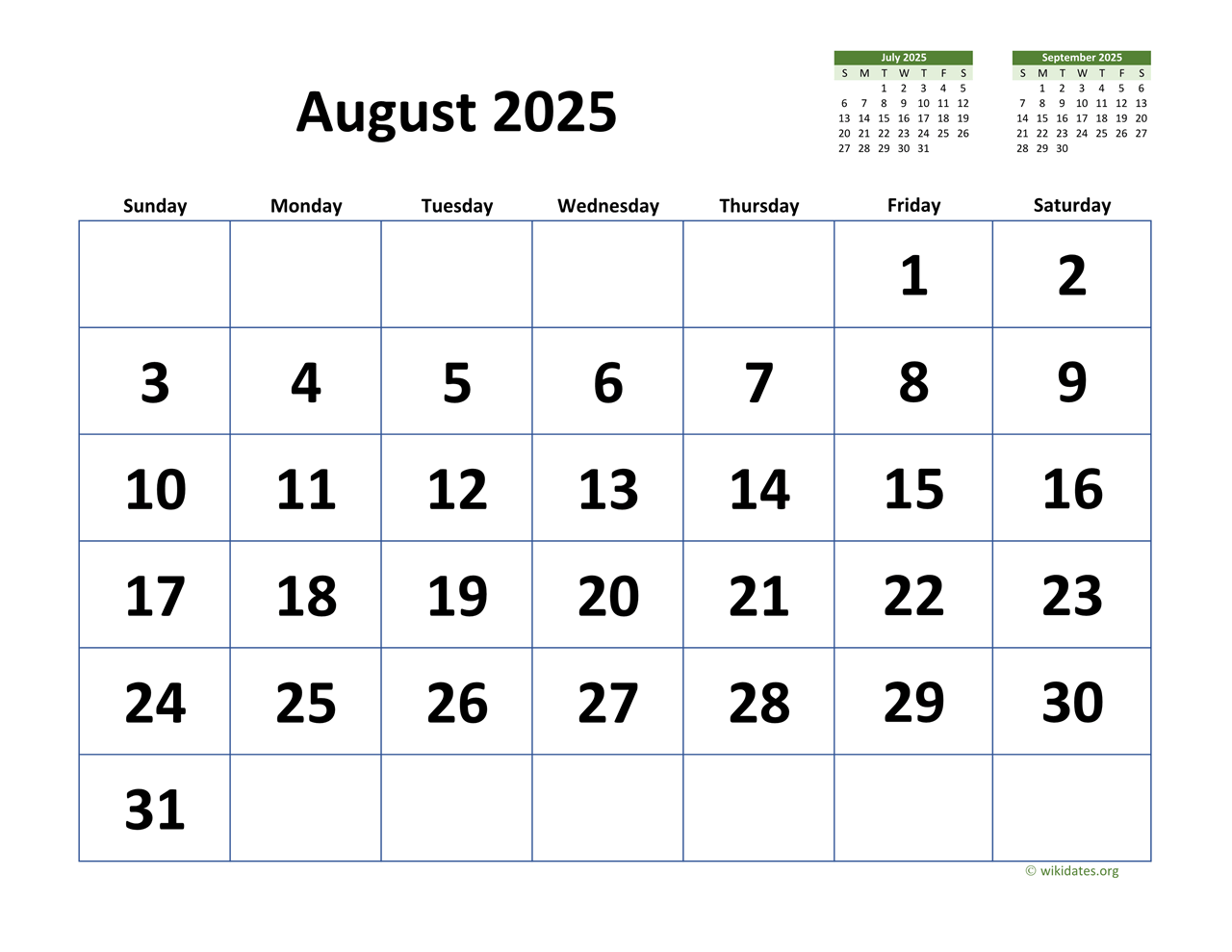 Calendar For August 2025