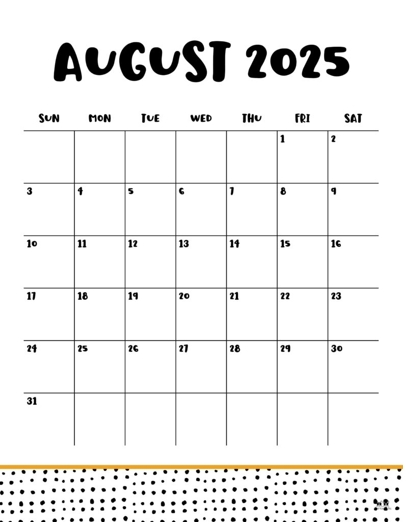August 2025 Calendars 107 FREE Printables Printabulls