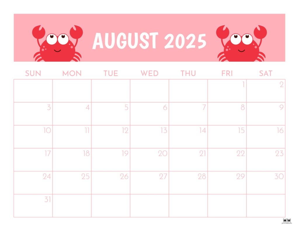 Blank August Calendar 2025
