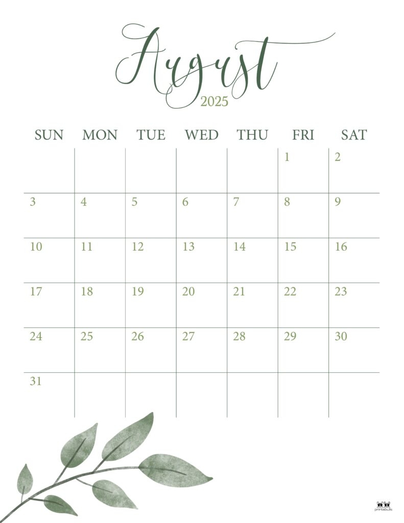 August 2025 Calendars 107 FREE Printables Printabulls