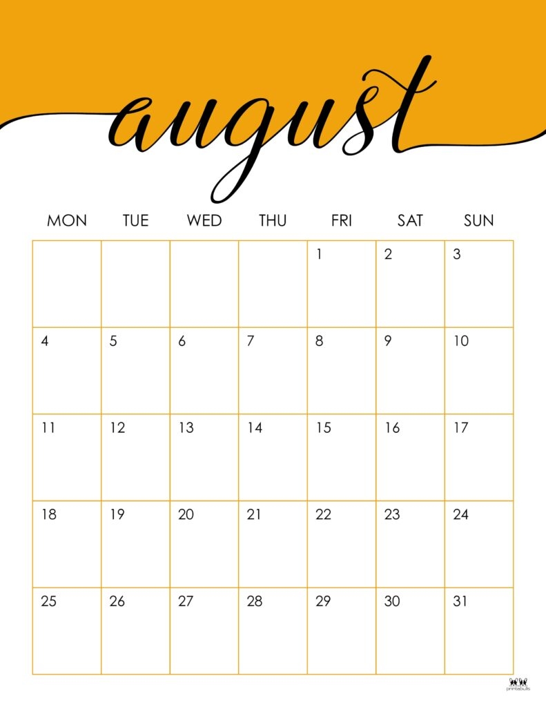 August 2025 Calendars 107 FREE Printables Printabulls