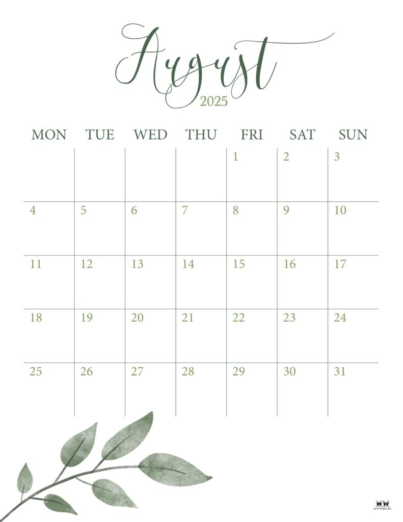 August 2025 Calendars 107 FREE Printables Printabulls