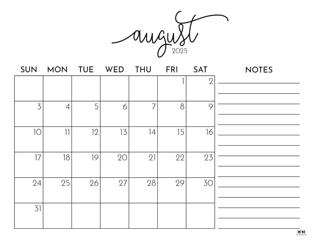 August 2025 Calendars 107 FREE Printables Printabulls