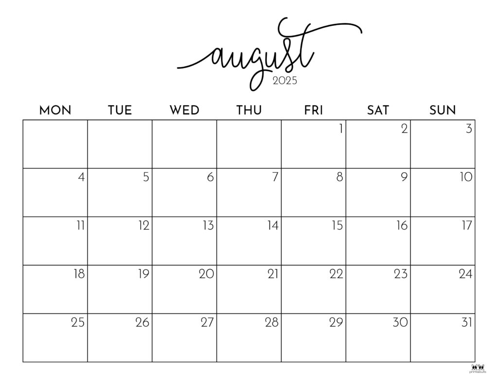 Free Printable Calendar Aug Coloring Pages 2025