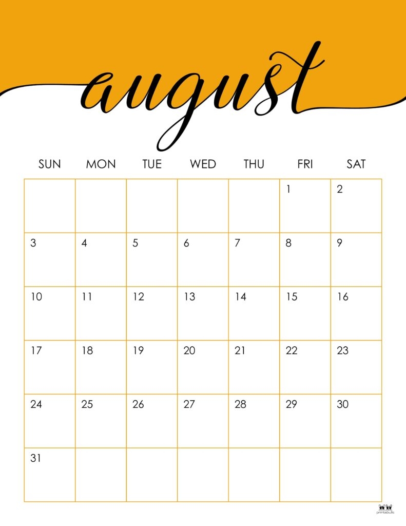 August 2025 Calendars 107 FREE Printables Printabulls