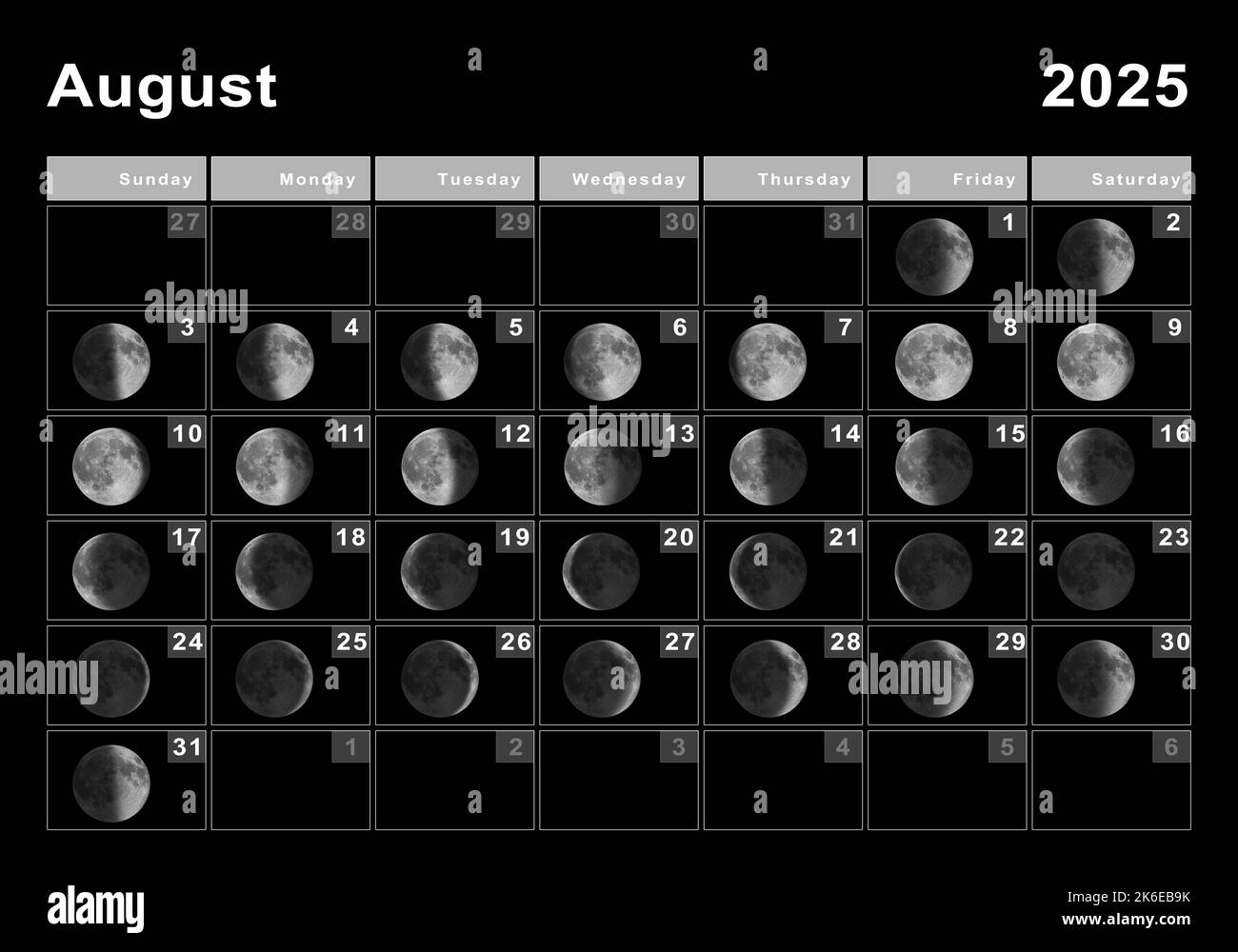August 2025 Lunar Calendar Moon Cycles Moon Phases Stock Photo 