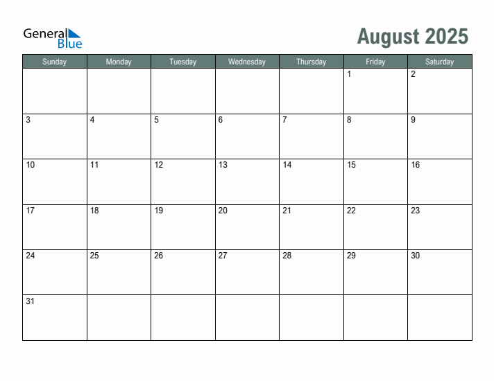 Printable Calendar For August 2025