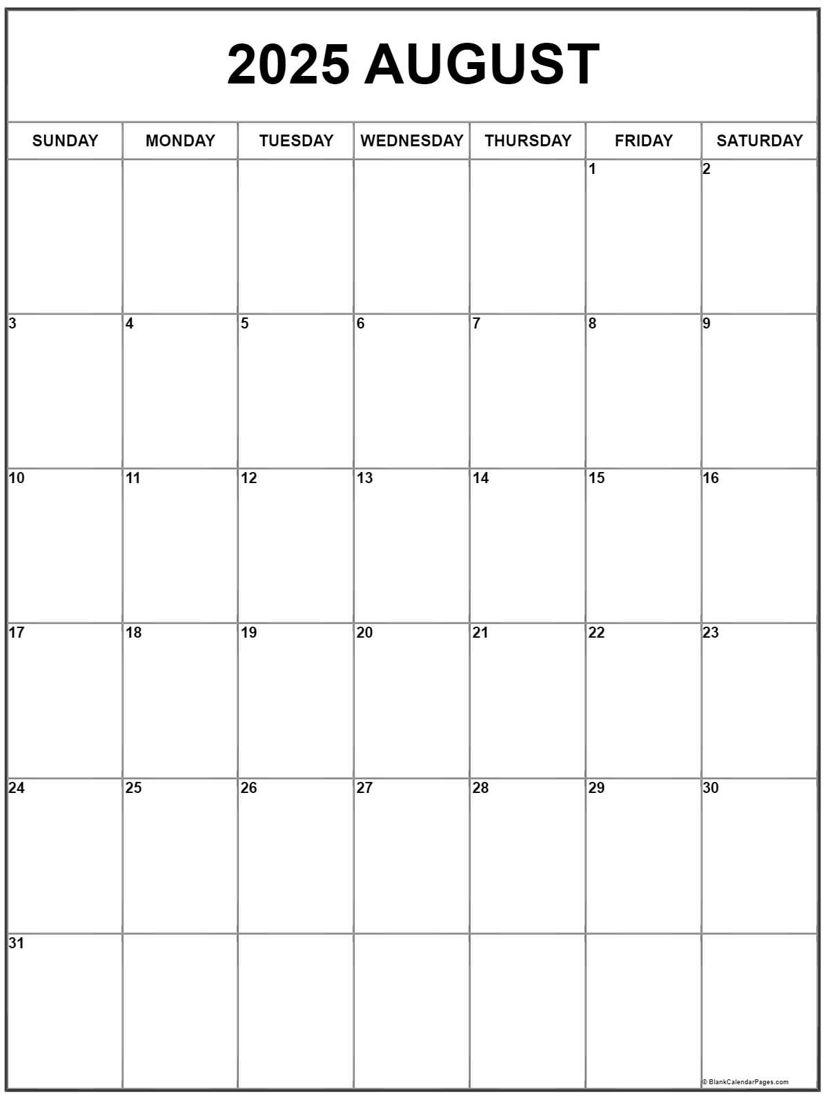 August Free Printable Calendar 2025
