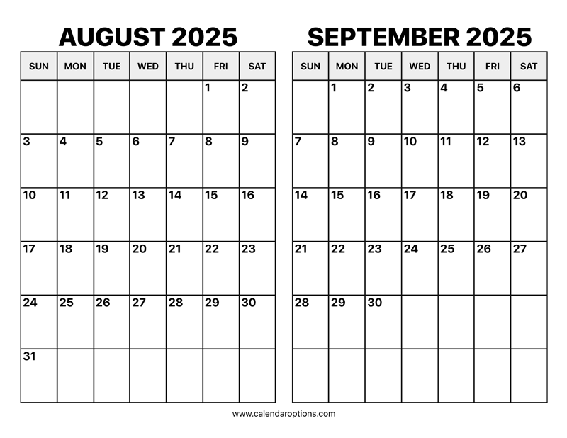 August And September 2025 Calendar Calendar Options