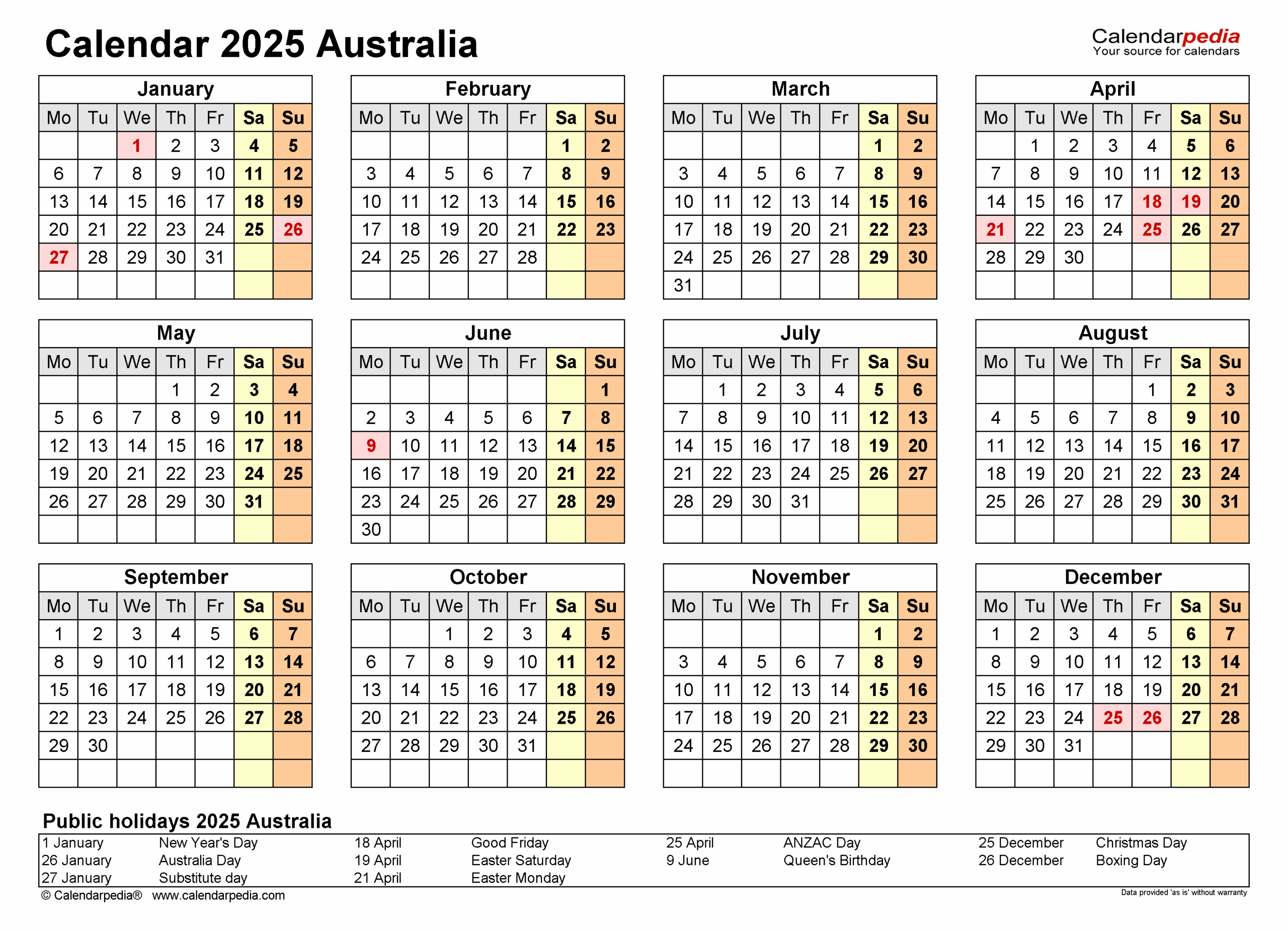 Free Printable 2025 Calendar With Australian Holidays