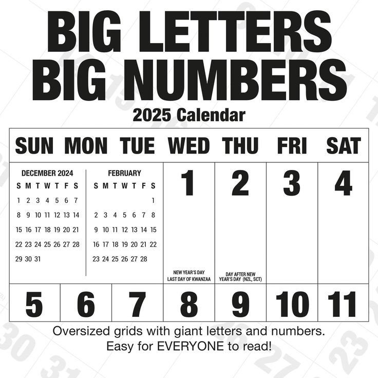 Big Letters Big Numbers Wall 2025 Calendar Big Letters Big Numbers Wall 2025 Calendar