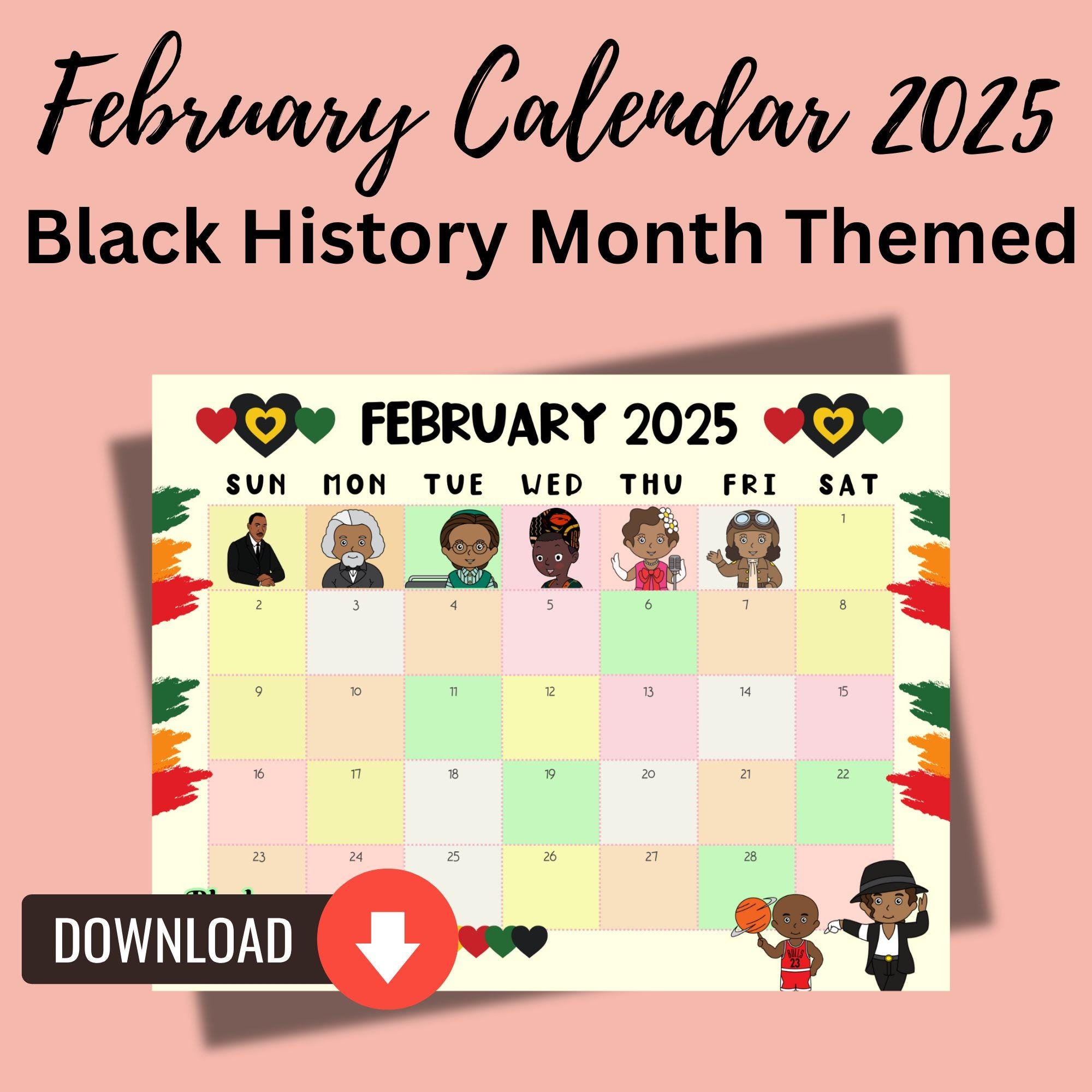 Black History Month Themed February Calendar 2025 Printable 