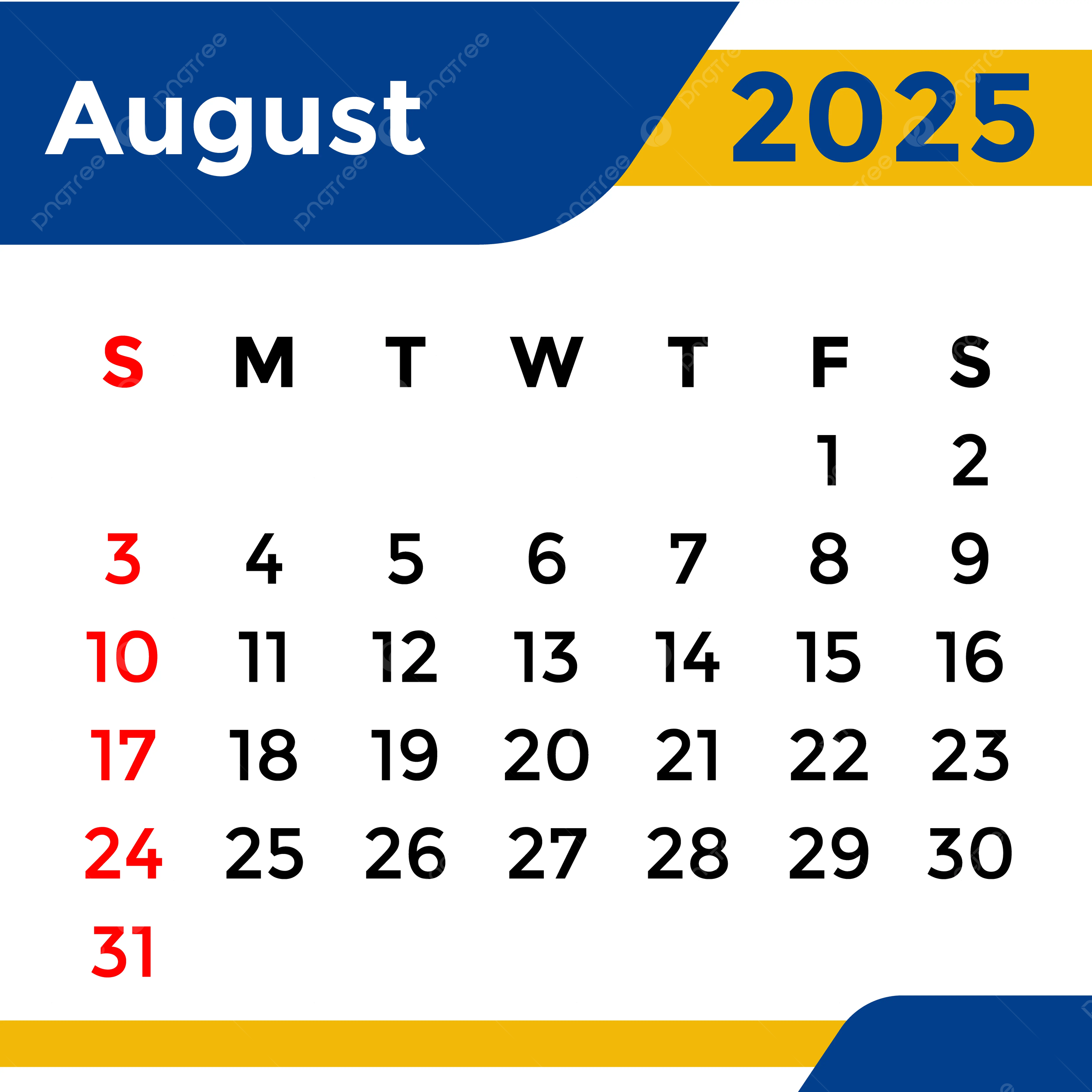 August Calendar Dates 2025