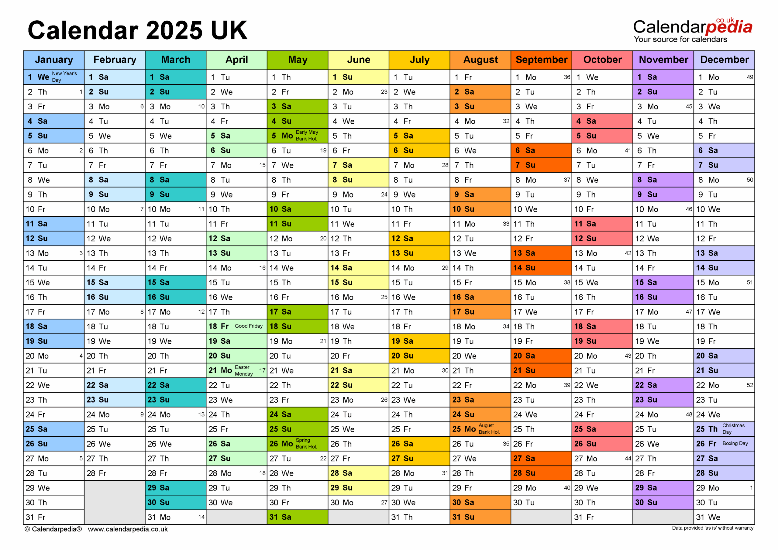 Free Printable 2025 Calendar With Holidays Uk