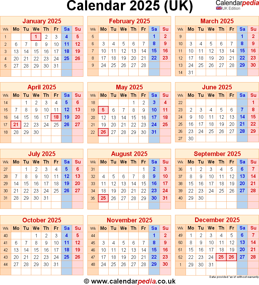 Free Printable 2025 Calendar Uk With Bank Holidays