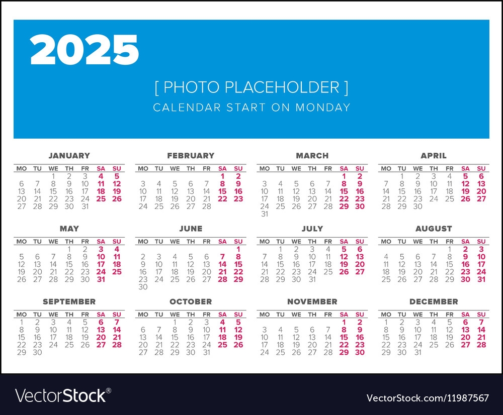 Calendar 2025 Year Design Template Royalty Free Vector Image